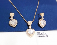 Heart model dazzling gold/silver color earring necklace