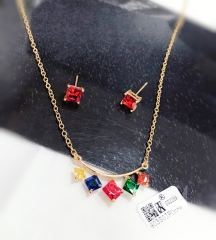 Colorful zircon simple gold/silver color earring necklace