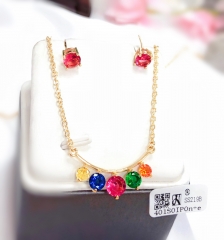 Round model colorful zircon gold/silver color earring necklace