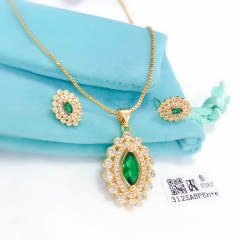 Oval green zircon style shiny necklace earring