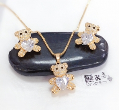 Heart bear model exquisite gold/silver color earring necklace