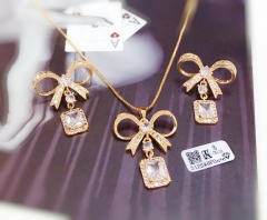 Bow style square zircon gold/silver color earring necklace