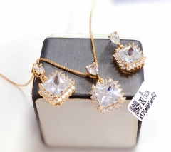 Square model zircon simple earring necklace