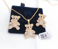 Full zircon bear exquisite popluar gold color necklace earring