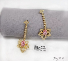 Pink zircon flower pendant shiny earring