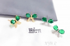 Green zircon bow elegant temperament earrings