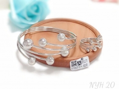 Polishing and frosted ball shape silver/gold bangle ring set