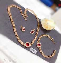 Red zircon dazzling trendy gold/silver jewelry set