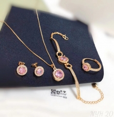 Pink zircon dazzling simple gold/silver color jewelry set