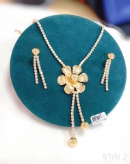 Flower model gorgeous dazzling gold/silver color earring necklace set