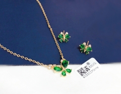 Dazzling green zircon butterfly model earring neckalce