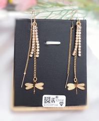 Tassel style with dragonfly pendant gold/silver color stud earring