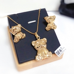 Polishing bear model bright earring necklace set