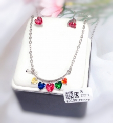 Colorful heart zircon shiny earring necklace set