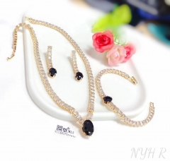 Gorgeous dazzling black zircon style silver/gold color jewelry set