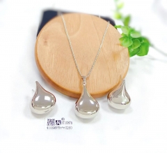 Polishing water drop silver/gold color earring necklace set