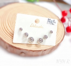 Glossy beads silver color stud earring