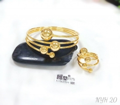 Beads style smooth gold/silver bangle ring set