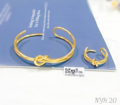 Simple model fine gold/silver bangle ring set