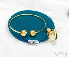 Glossy ball fine gold/silver bangle ring set