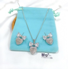 Bow and heart model fine silver/gold color earring necklace set