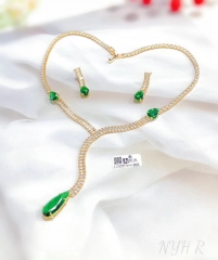 Green zircon dazzling style earring necklace