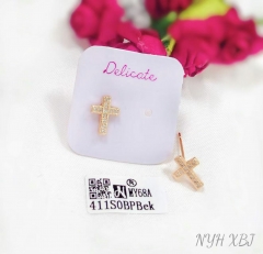 Cross style shiny stud earring