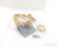 Ball style gold/silver color glossy bangle ring set