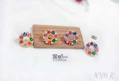 Colorful zircon flower fine stud earring