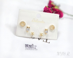 Owl model dazzling gold/silver color stud earring