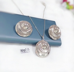 Glossy round model fine silver/gold color earring necklace set