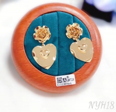 Polishing heart pendant flower stud earring