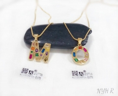 Customized name M/O with colorful zircon necklace