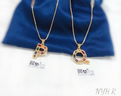 Customized name P/Q with colorful zircon necklace