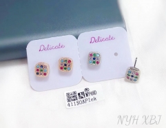 Colorful zircon square model shiny stud earring