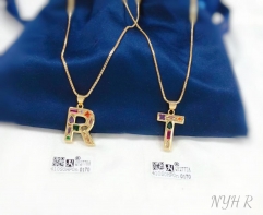 Customized name R/T with colorful zircon necklace