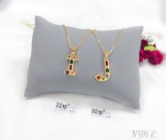 Customized name I/J with colorful zircon necklace