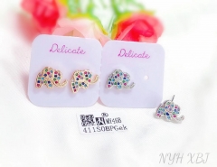 Elephant model colorful zircon stud earring