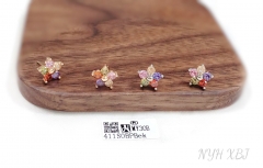 Colorful zircon flower model shiny stud earring