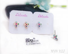 Cross model colorful zircon earring