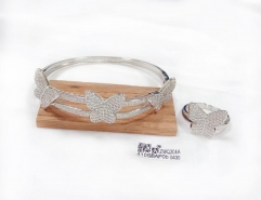 Butterfly style zircon shiny silver/gold color bangle ring set