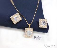 Square zircon dazzling gold/silver color earring necklace set