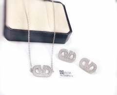 Fashion trendy style zircon silver/gold earring necklace set