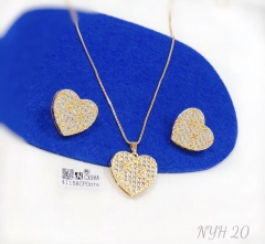 Full zircon heart model exquisite gold/silver earring necklace set