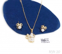 Bow mickey model pearl style earring necklace set