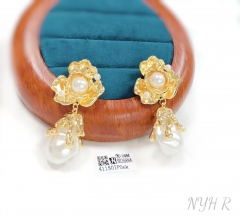 Gorgeous flower model fine pearl pendant stud earring