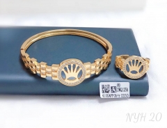 Classic fashion pattern gold/silver bangle ring set