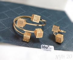 Cube model trendy style gold/silver bangle ring set