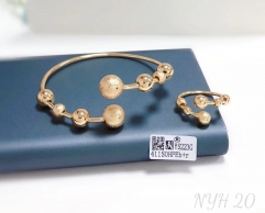 Handmade beads polishing gold/silver bangle ring set