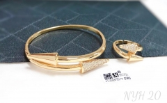 Nail style concise model gold/silver bangle ring set